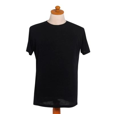 Men's Black Cotton Jersey Tee | NOVICA