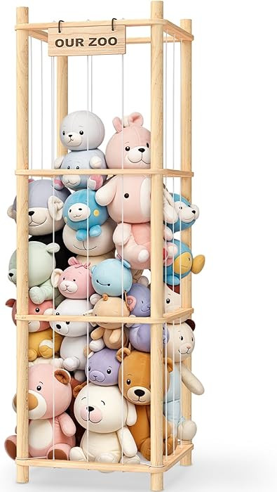 Stuffed Animal Storage & Organizer, Wooden Cute Zoo Toy Holder for Toddler Rooms, Playrooms & Bed... | Amazon (US)