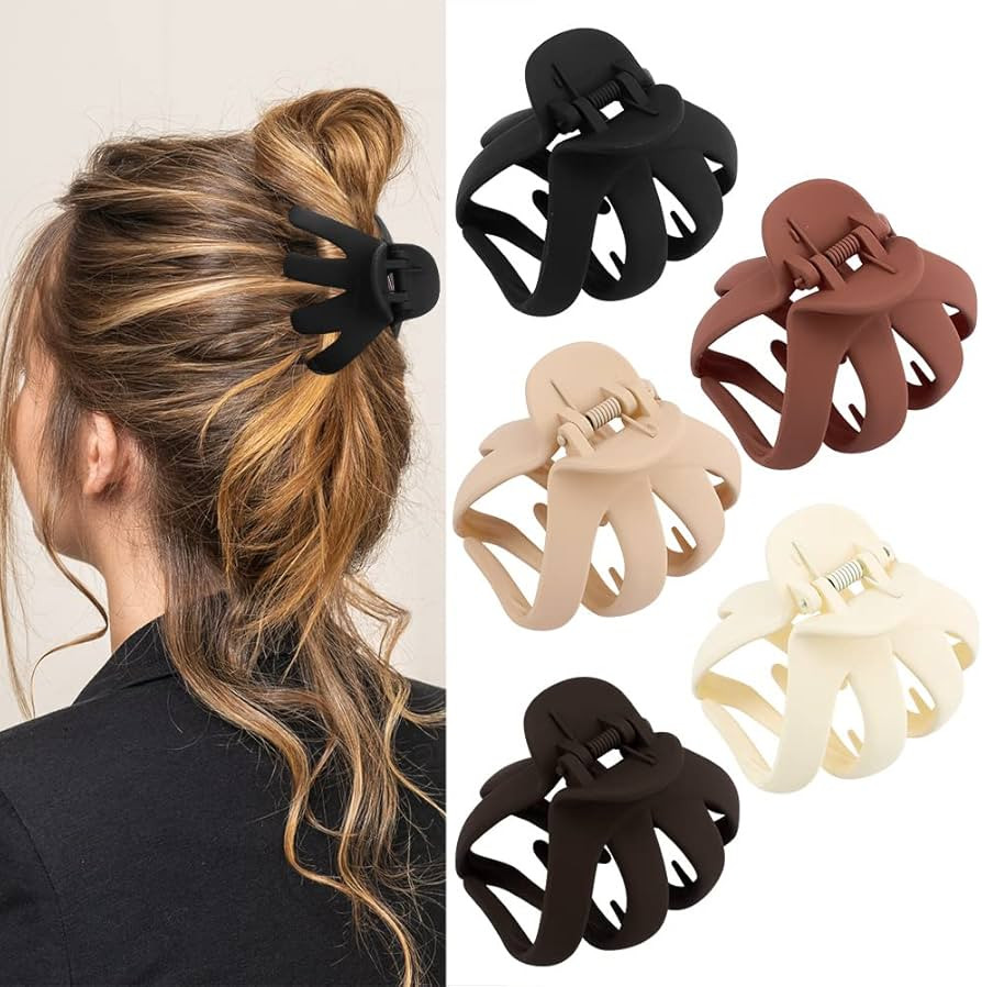 Hair Clips, 5Pcs Octopus Matte Hair Claws for Women, Large 3.15" Hair Clips for Thick Hair, Non-s... | Amazon (US)