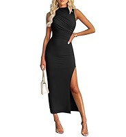 MIROL Women's Sleeveless Bodycon Maxi Dress 2026 Mock Neck Ruched Side Slit Long Tank Dress | Amazon (US)