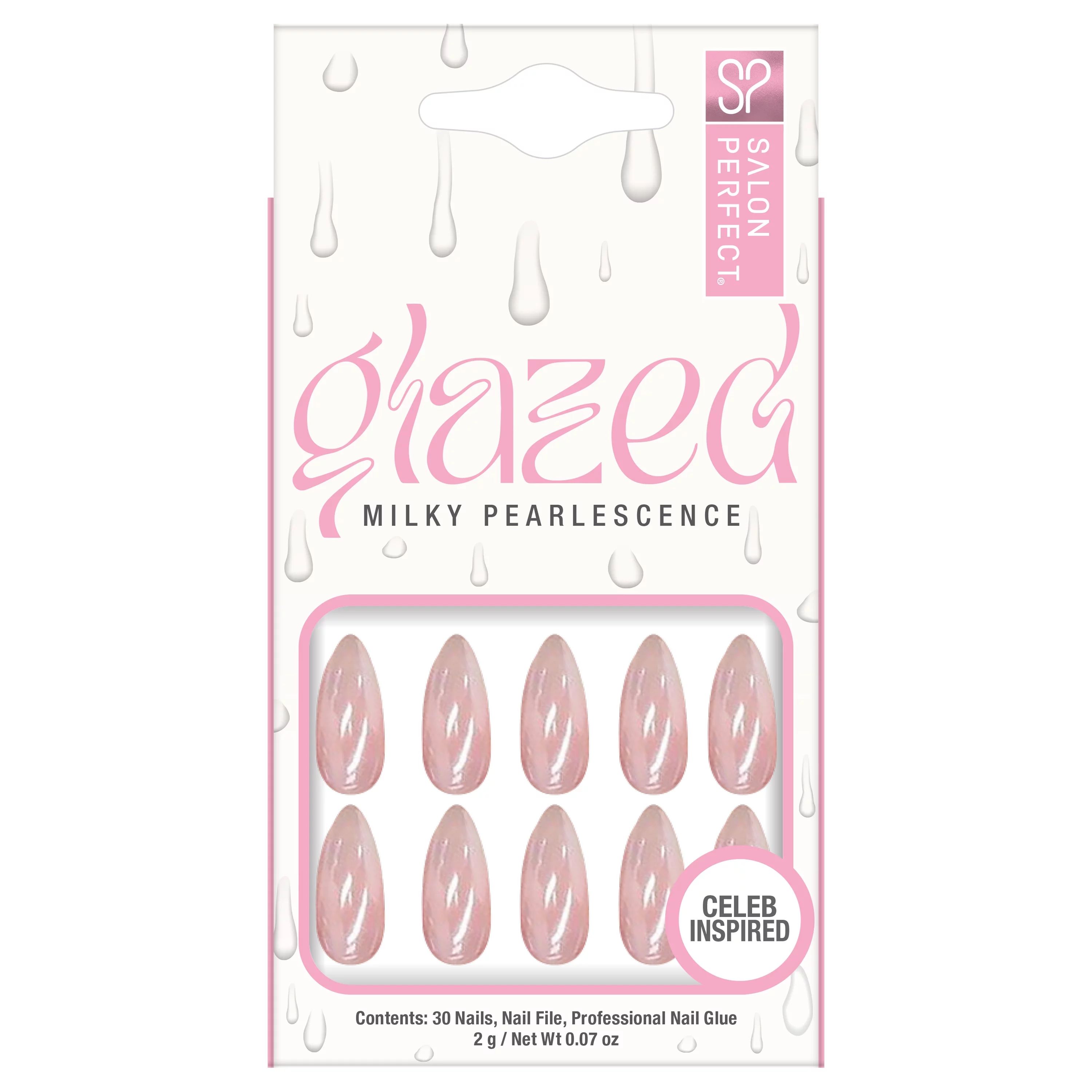 Salon Perfect Glazed Milky Pearlescense Pink Nail Set, File & Glue Included, 30 Pieces | Walmart (US)