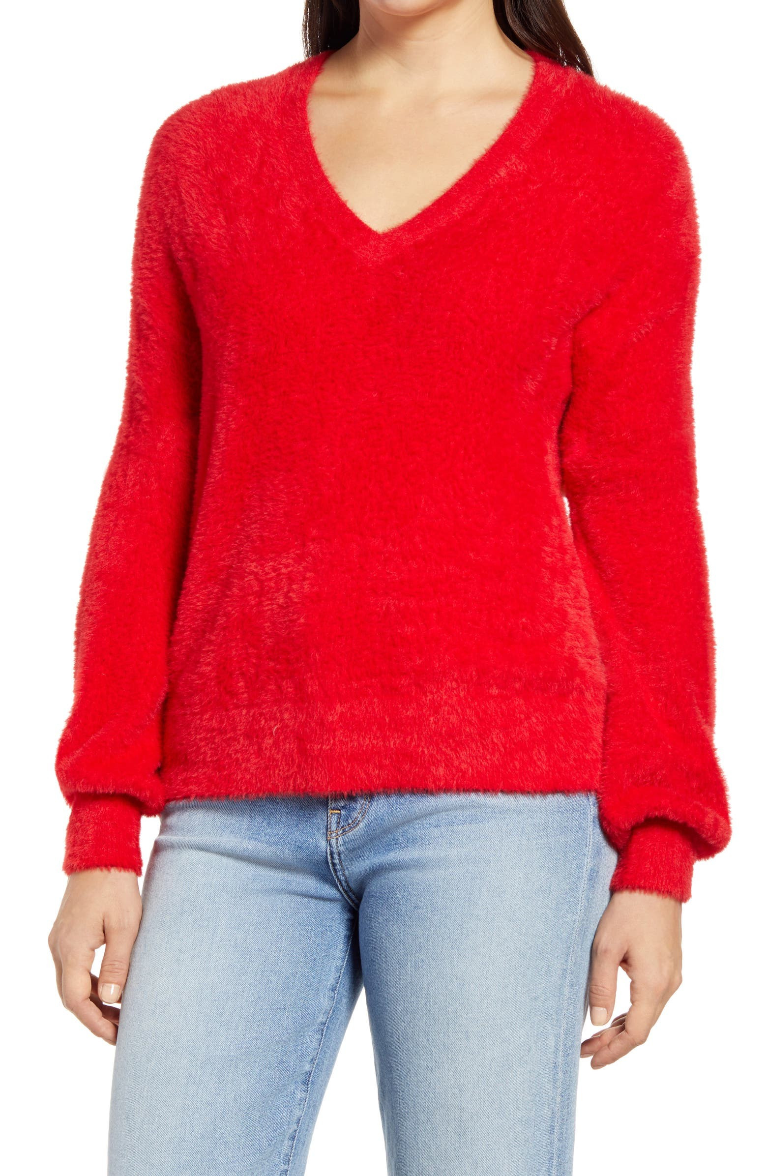 Fuzzy V-Neck Sweater | Nordstrom