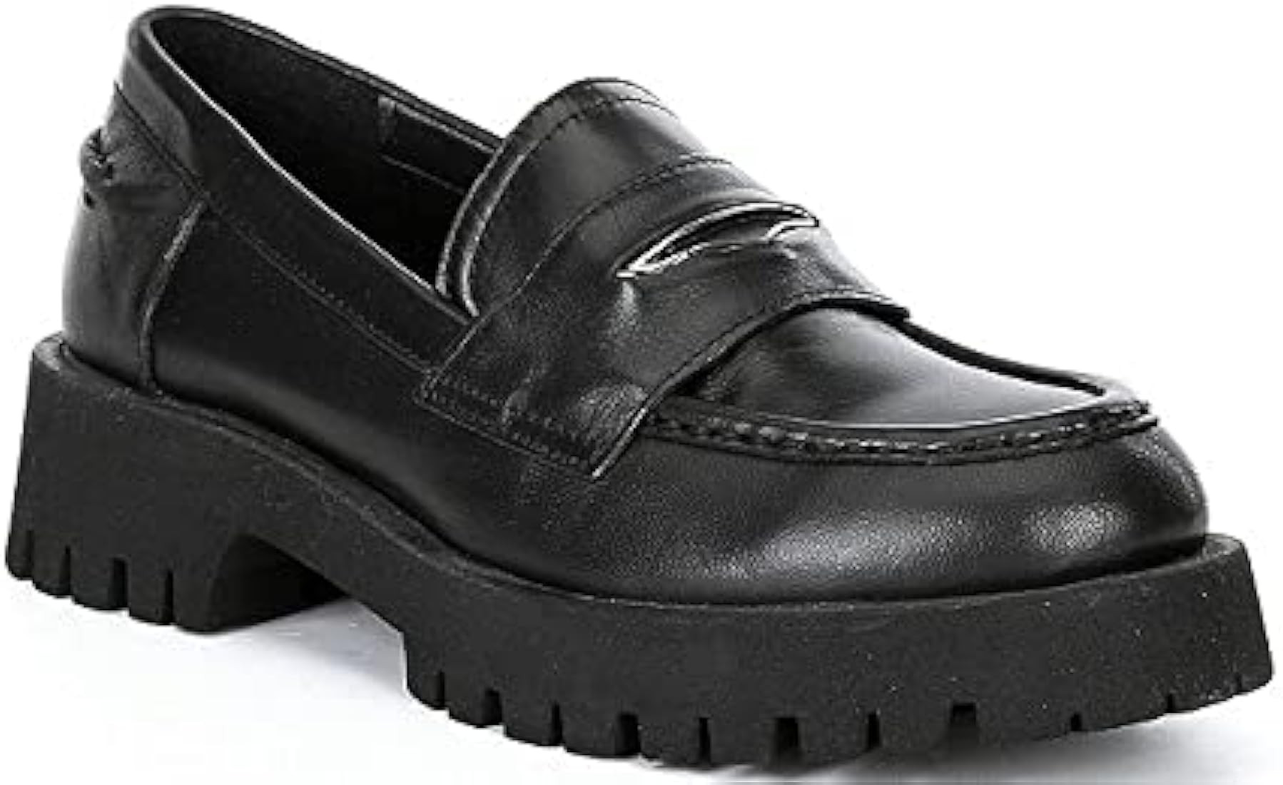 Amazon.com | Steve Madden Lawrence Round Toe Slip On Leather Loafers Black Leather (Black Leather... | Amazon (US)