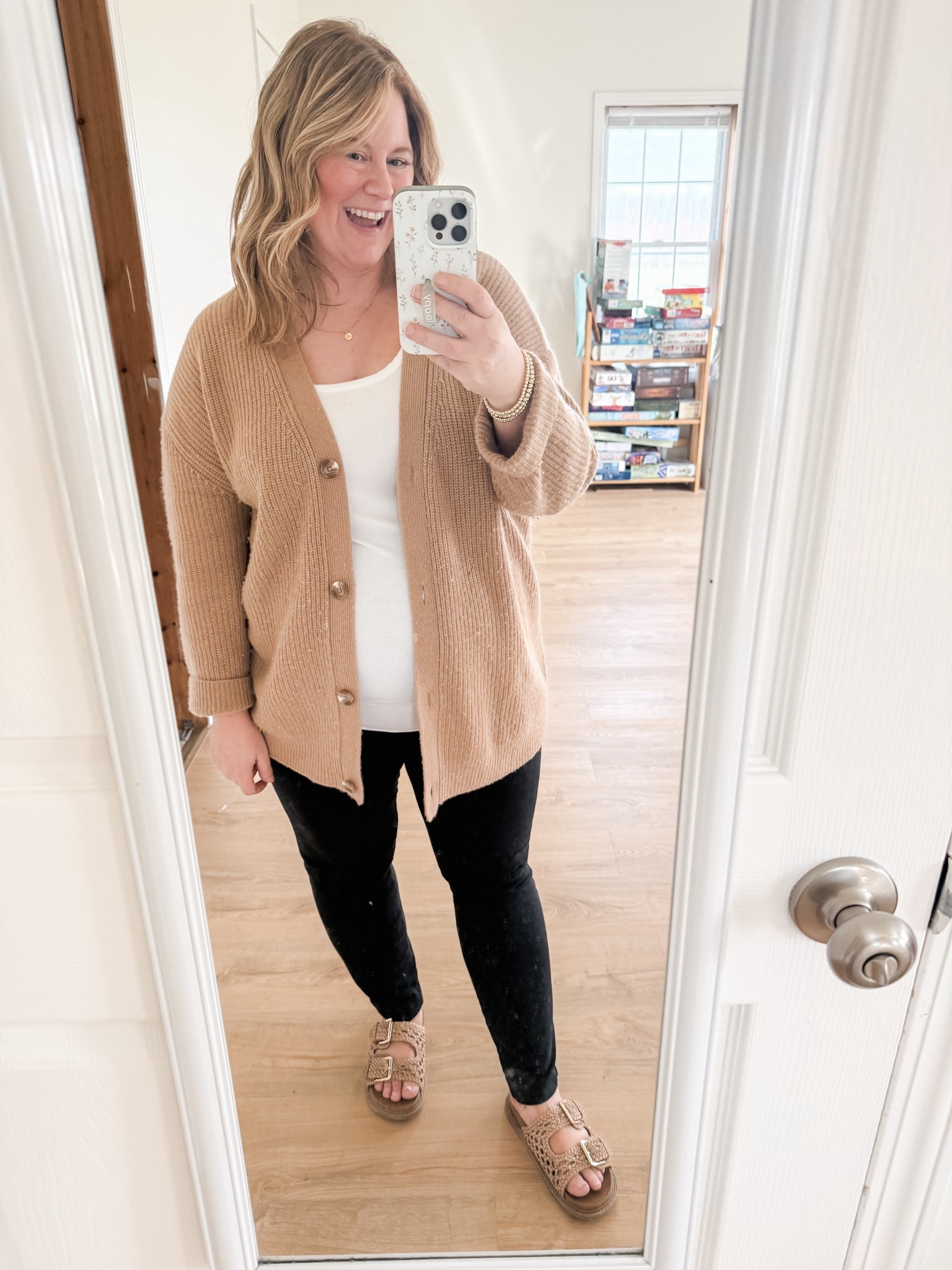 Teacher outfit! Wearing a large in my Quince cardigan, large in my maternity tank and a 14 maternity in my pixie pants. 

#LTKMidsize #LTKBump #LTKWorkwear