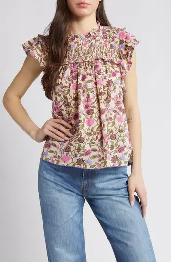 Virginia Floral Print Smocked Ruffle Organic Cotton TopCleobella | Nordstrom