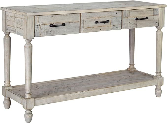 Signature Design by Ashley Shawnalore Farmhouse Solid Pine Wood Sofa Table with 3 Drawers and Flo... | Amazon (US)