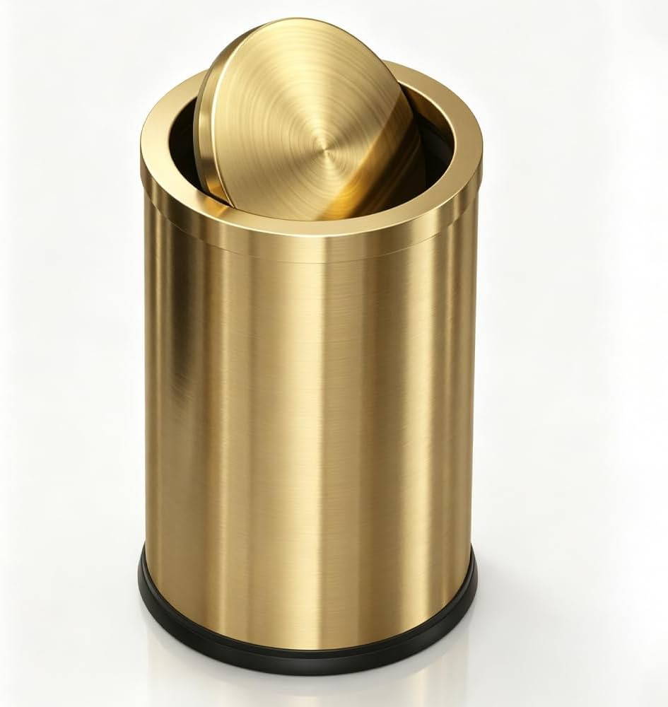 2.4 Gallon Brass Gold Bathroom Trash Can, Fancy Waste Basket Powder Room Bedroom, Elegant Modern ... | Amazon (US)
