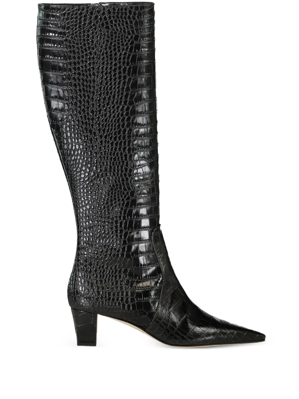 Manolo Blahnik 50mm Penelope crocodile-effect boots - Black | Farfetch Global