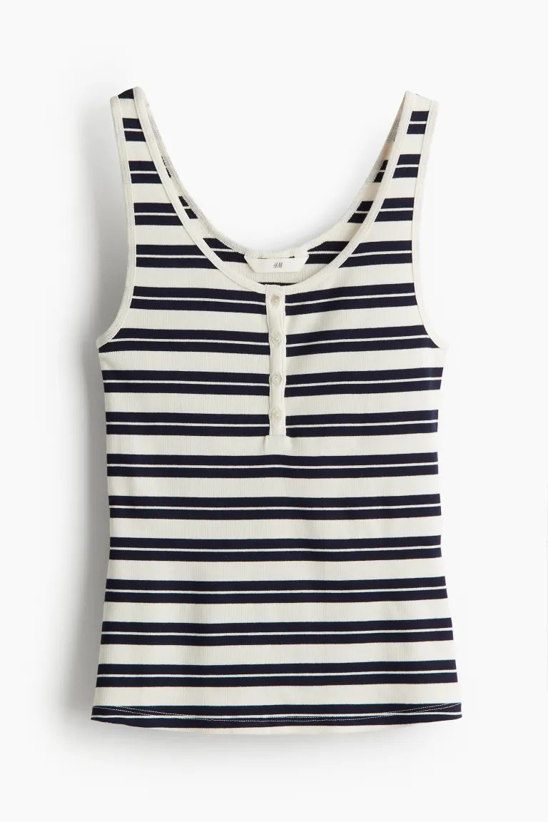 Débardeur côtelé - Encolure ronde - Sans manches - Bleu marine/rayé - FEMME | H&M FR | H&M (FR, IT, ES, PT, BE)