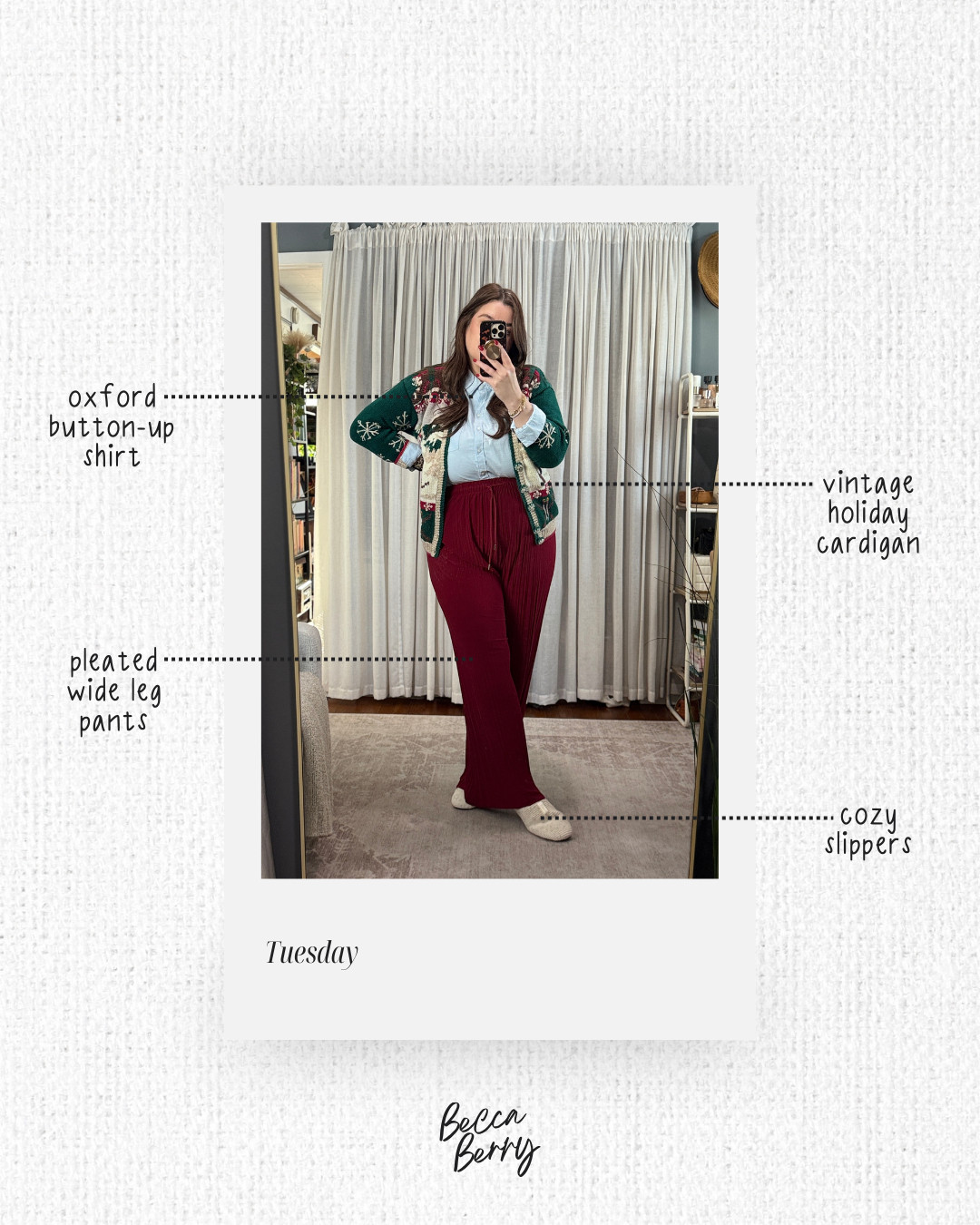 A festive, work-from-home outfit built around cozy layers and everyday staples. This look is perfect for long desk days, virtual meetings, and staying comfortable at home. I’m wearing medium in the thrifted vintage cardigan, and it fits true to size
.
Shop this WFH outfit below 🤍 (similar options for thrifted cardigan)
 

 #LTKootd #LTKMidsize #LTKWorkwear