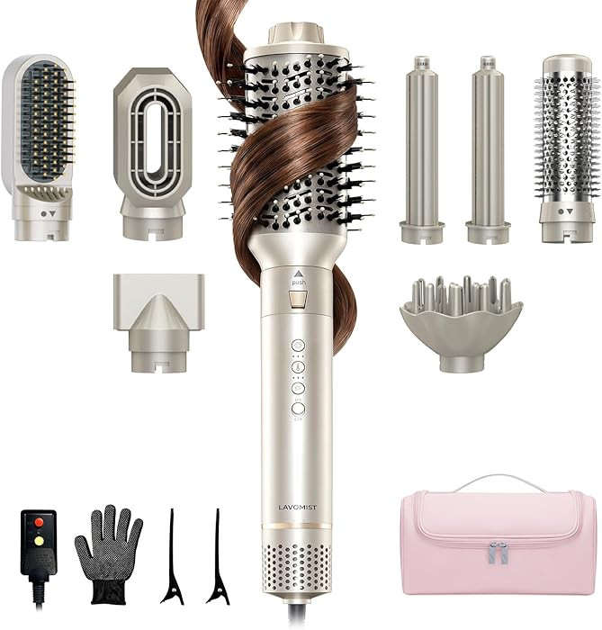 9-in-1 Dual Voltage Hot Air Styler & Hair Dryer Brush (100-240V) with Straightener & Curler Attac... | Amazon (US)