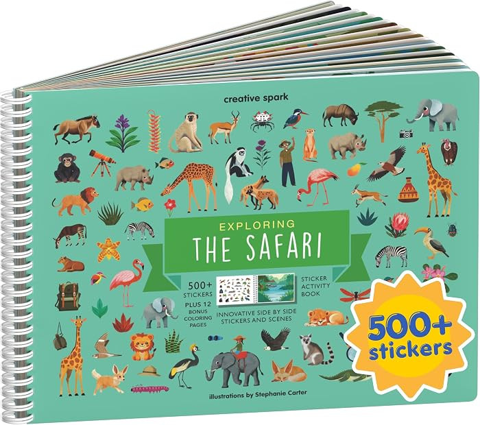 Safari Animals 500+ Kids Sticker Book by Cupkin Toddler Airplane Travel Activity Coloring and Sti... | Amazon (US)