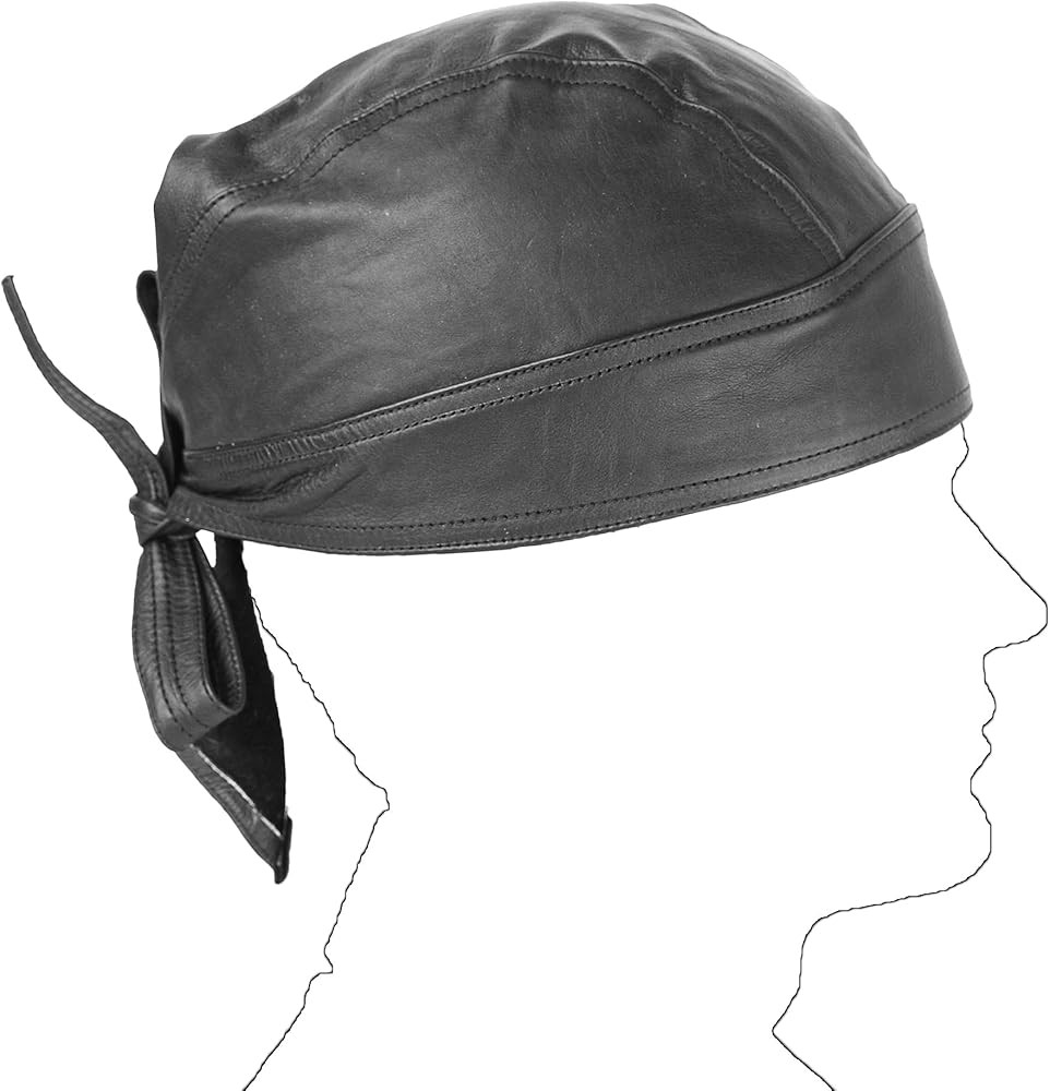 Leather Skull caps in Black Sweat Head Wraps Bandana Style in Real Leather | Amazon (US)