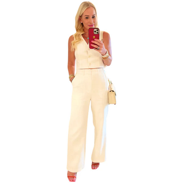 Ivory Linen Bally Jet Set High Waisted Pant Set (sold separately) | James Ascher