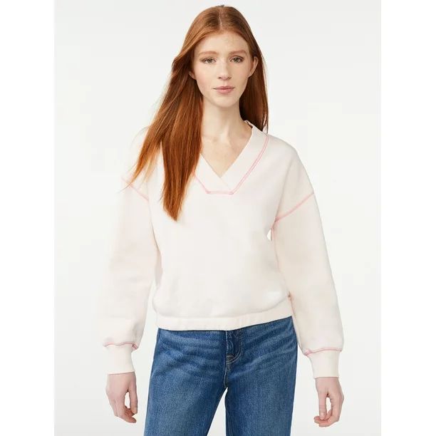 Free Assembly Women's V-Neck Sweatshirt with Long Sleeves | Walmart (US)