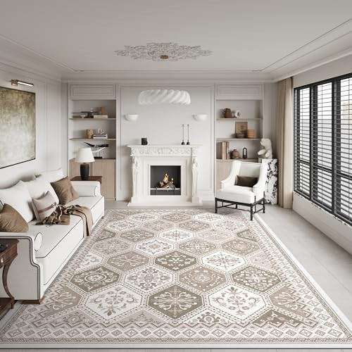 TTelephant Moroccan Trellis Living Room Rug - 6x9 Washable Area Rug with Non-Slip Backing Low-Pile 6x9 Rugs for Living Room Bedroom Printed Rug for Living Room Bedroom Dining Room- Blush/Pink/Beige | Amazon (US)