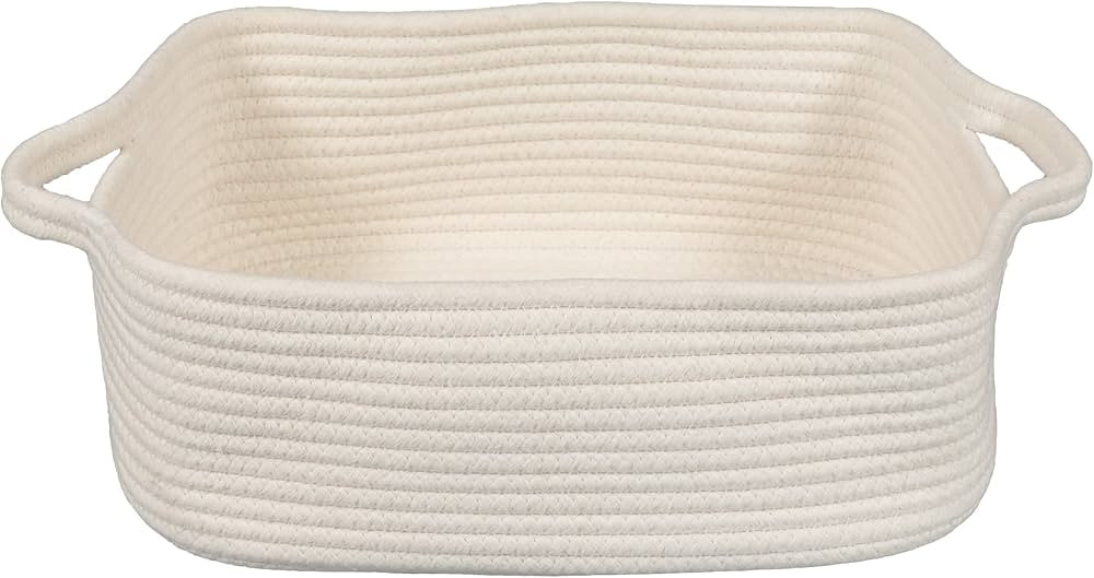 Woven Cotton Rope Storage Basket with Handles for Organizing Shelves Closet Small Cat Dog Pet Toy... | Amazon (US)