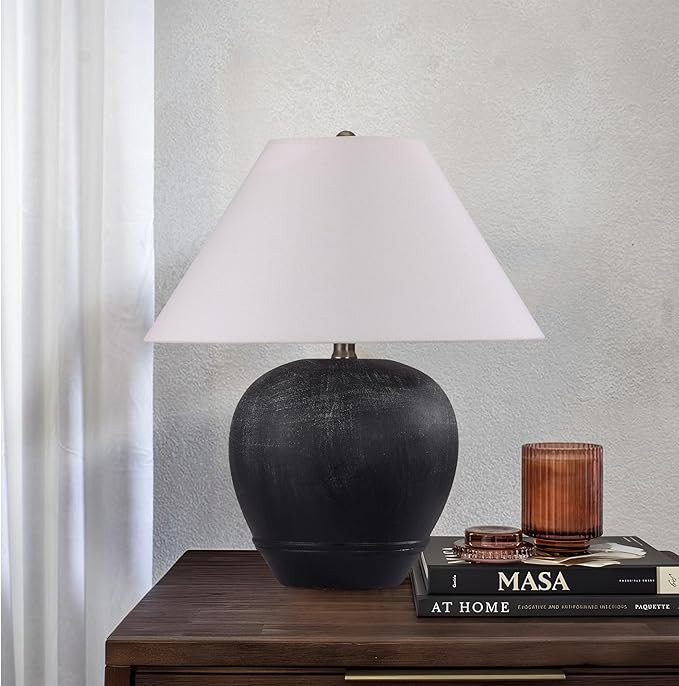 Pia Ricco 21'' Large Gray Base Ceramic Basin Table Lamp for Bedroom, Living Room, Dining Room, Of... | Amazon (US)