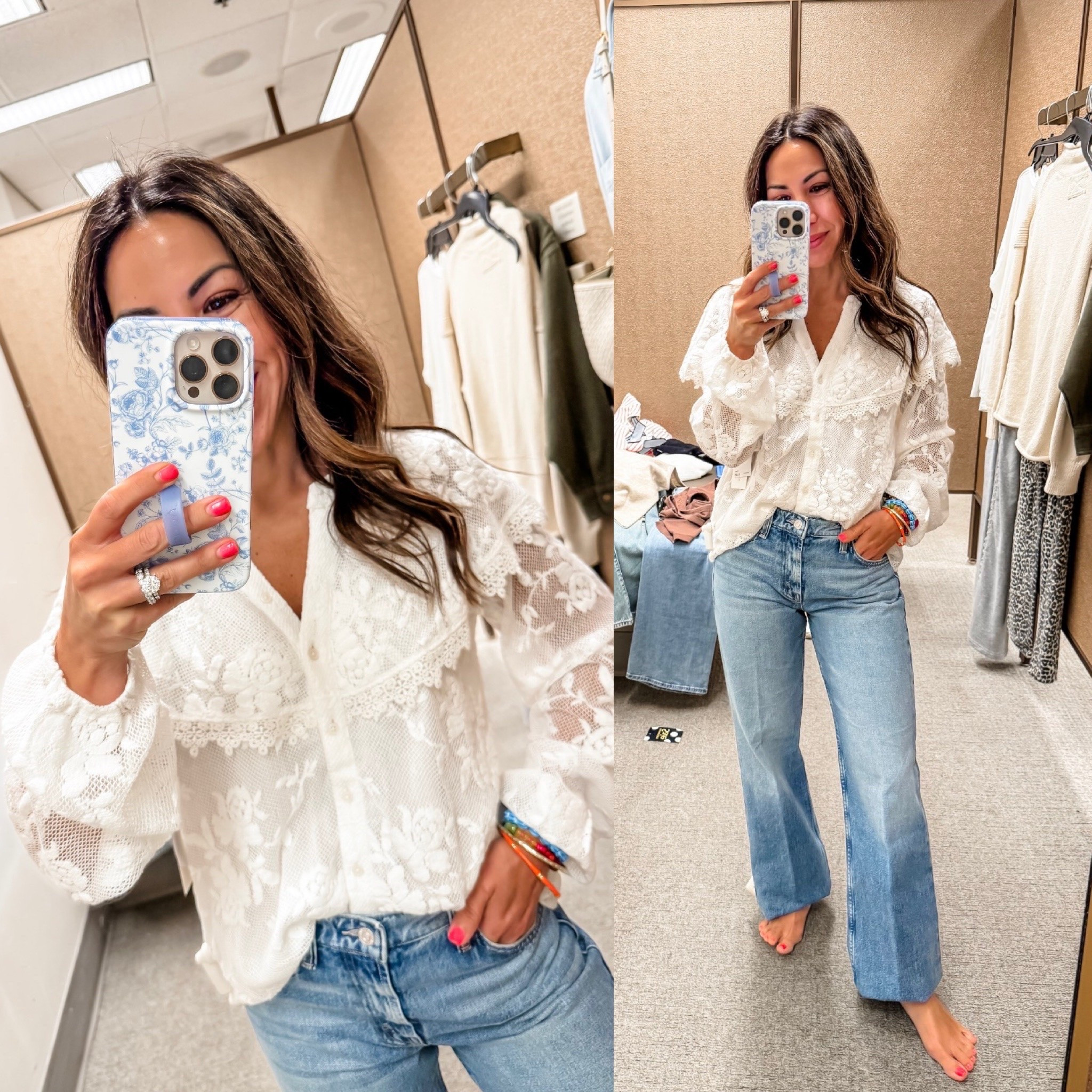 A small lace top. 25 mother jeans. Nordstrom sale. Nsale

#LTKSaleAlert #LTKOver40