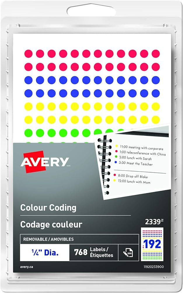 Avery Removable Colour Coding Labels, 1/4 Inch, Assorted Blue, Green, Red, Yellow Colour Dots, 76... | Amazon (CA)