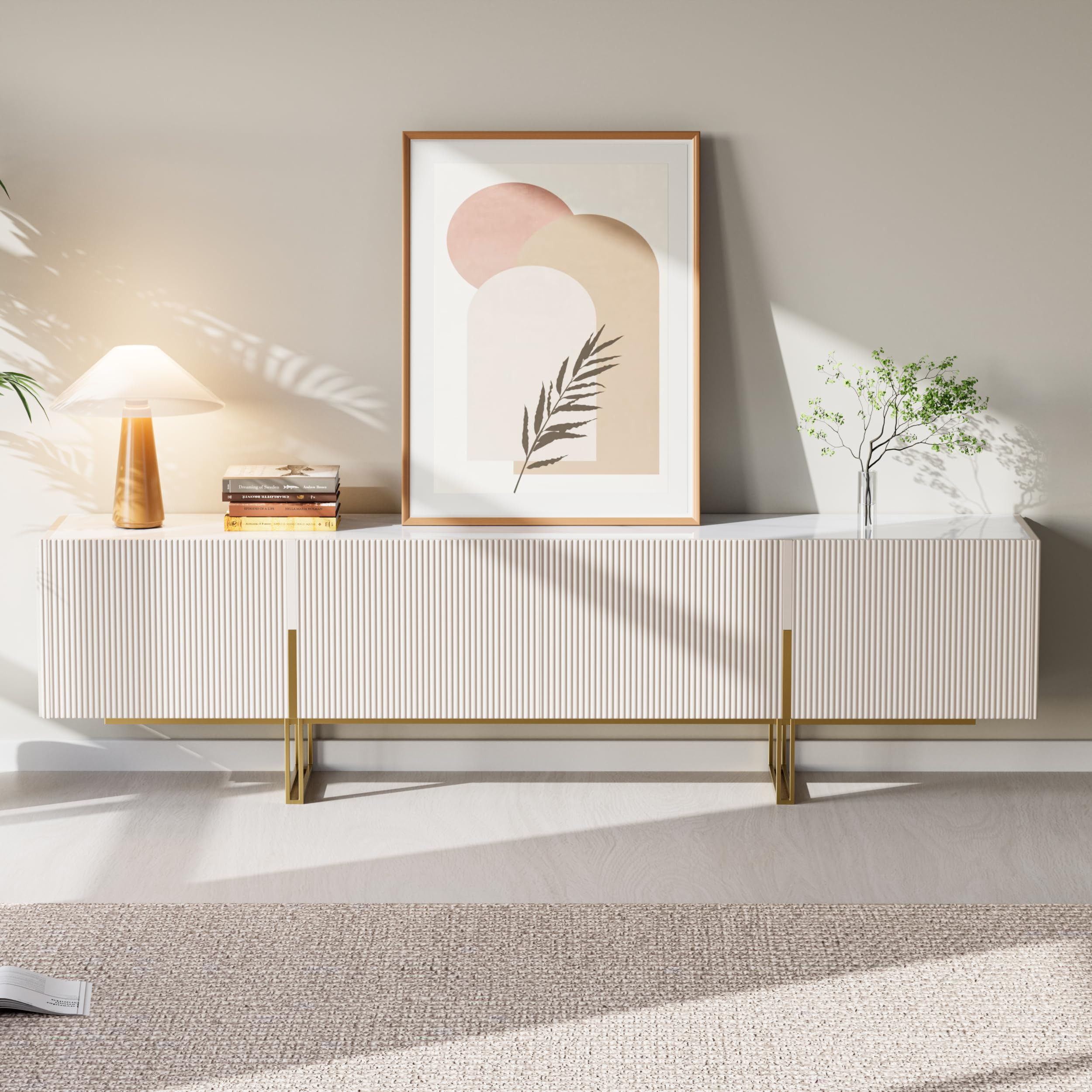 homary Modern TV Stand for TVs Up to 85", Long Entertainment Center with Storage Cabinets TV Cons... | Amazon (US)