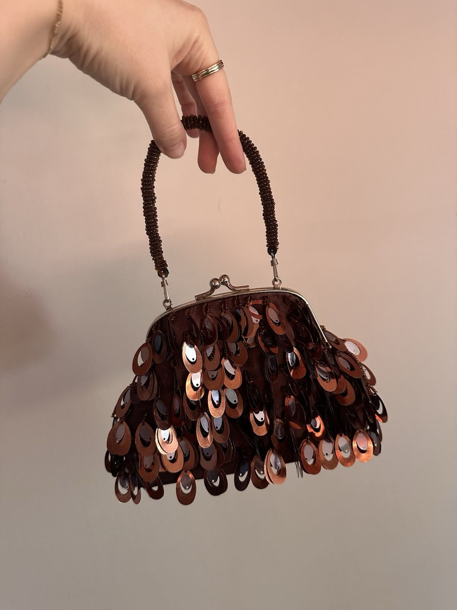 Vintage Y2K Bronze Sequins Brown Bronze Gold Beaded Hobo Boho Shoulder Purse Bag | eBay US