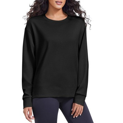 Pinspark Women's Crewneck Long Sleeve Sweatshirt Loose Fit Side Slit Yoga Pullover-Black-XL | Target