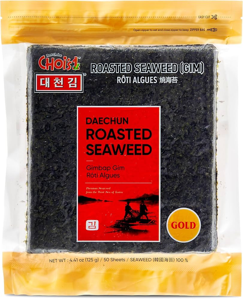 CHOI's 1(Daechun) Roasted Seaweed, Gim, Sushi Nori - (50 full sheets)- Gold Grade- Vegan, Keto, G... | Amazon (US)
