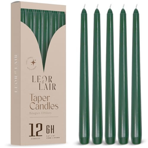 Leor & Lair Green Taper Candles - 12 Pack 10" Green Candlesticks for Christmas - Unscented Long Burning Candle Sticks for Spring, Home Decor, Dinner, Holidays, Weddings & Events | Amazon (US)