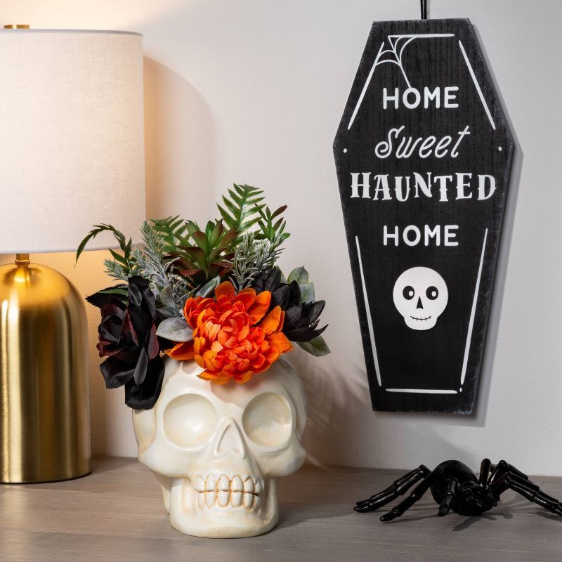 Ghoulish Garden White Skull with Orange Flowers Halloween Artificial Plant - Hyde &#38; EEK! Bout... | Target