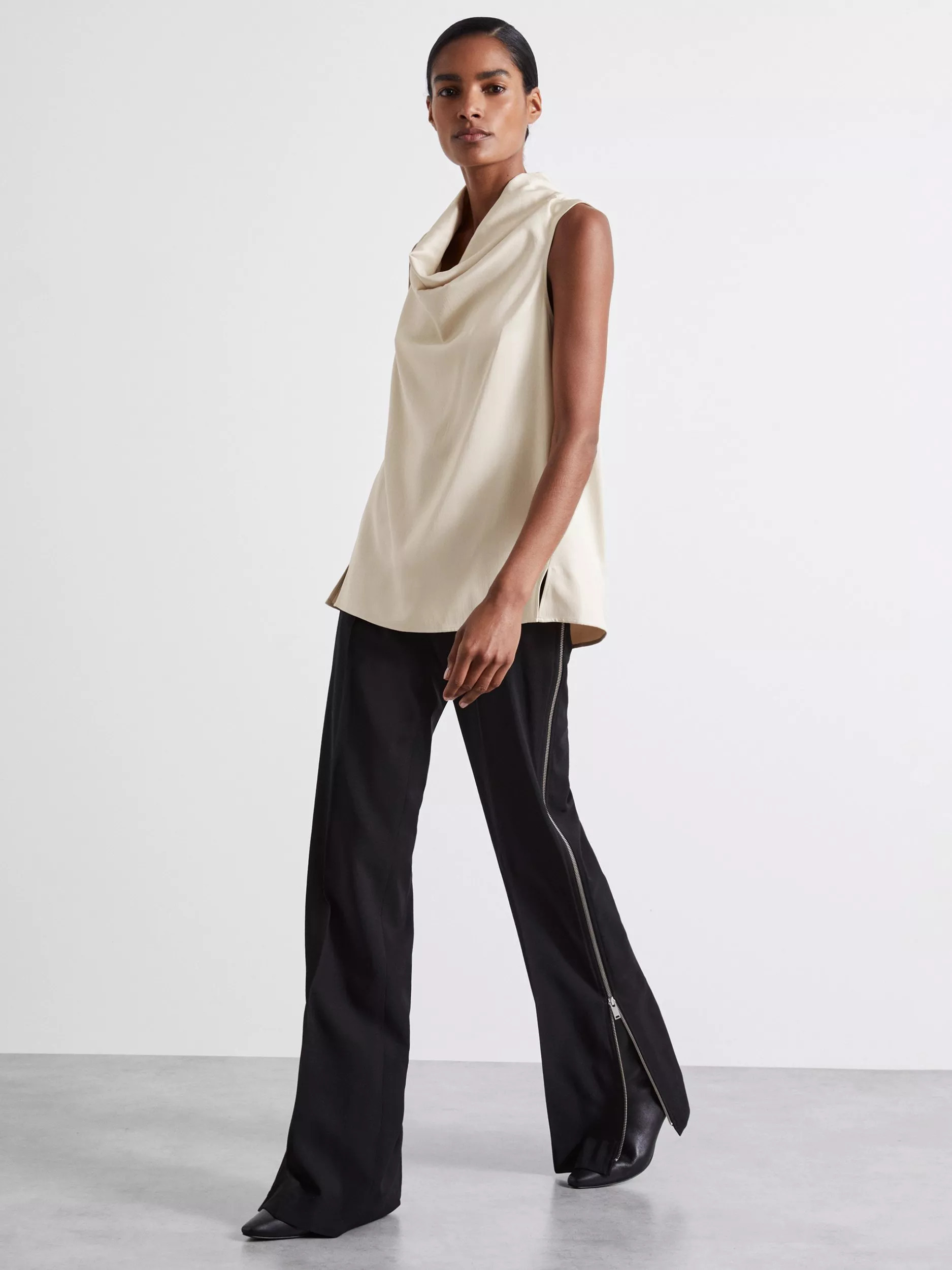 Reiss Atelier Manon Satin Cowl Neck Top, Ivory | John Lewis (UK)