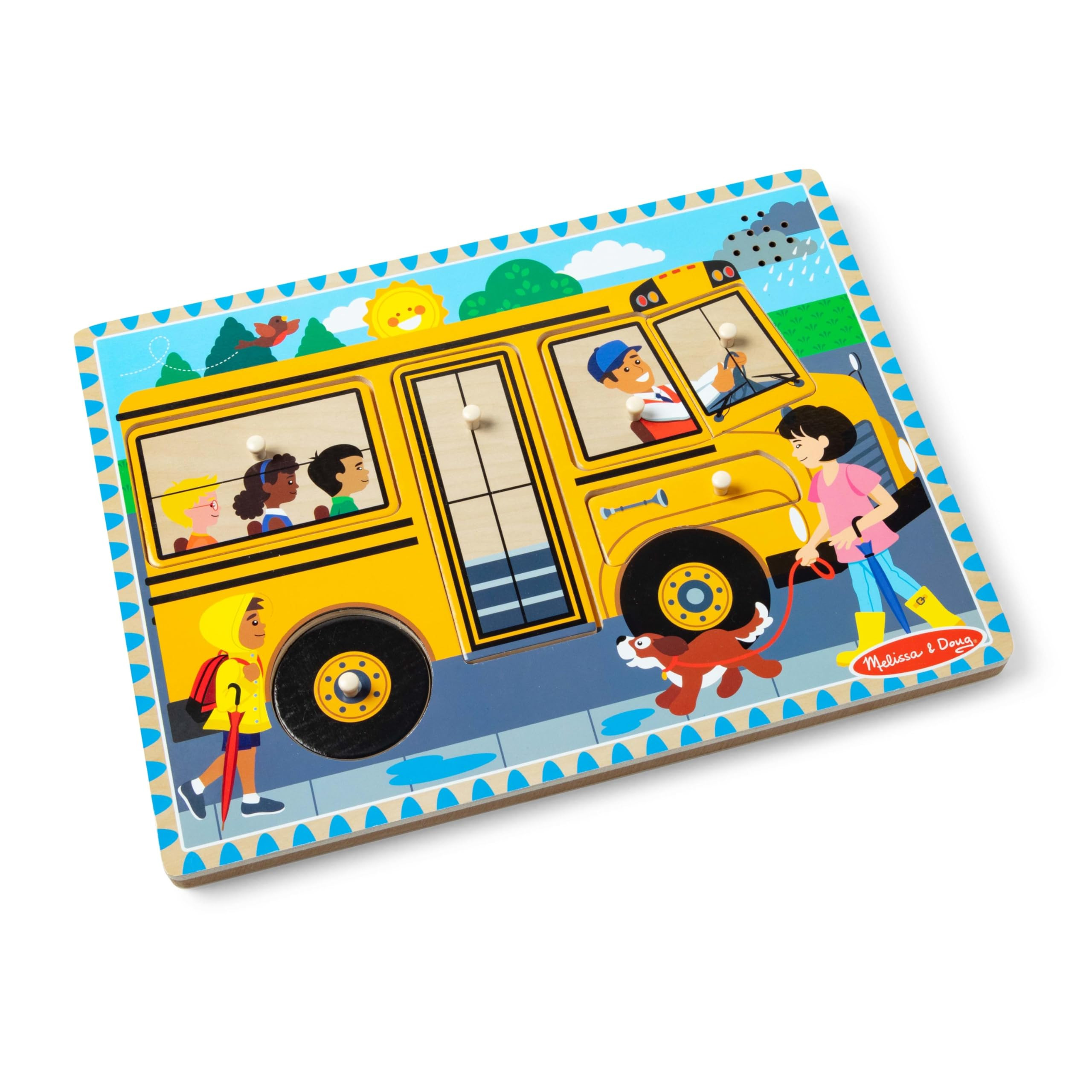 Melissa & Doug The Wheels on The Bus Song Puzzle – 8-Piece Wooden Peg Puzzle with Light-Activat... | Amazon (US)