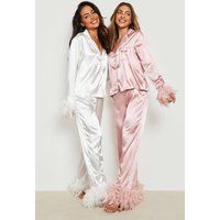 Womens Premium Bride Feather Pyjamas - White - 12, White | Boohoo.com (UK & IE)