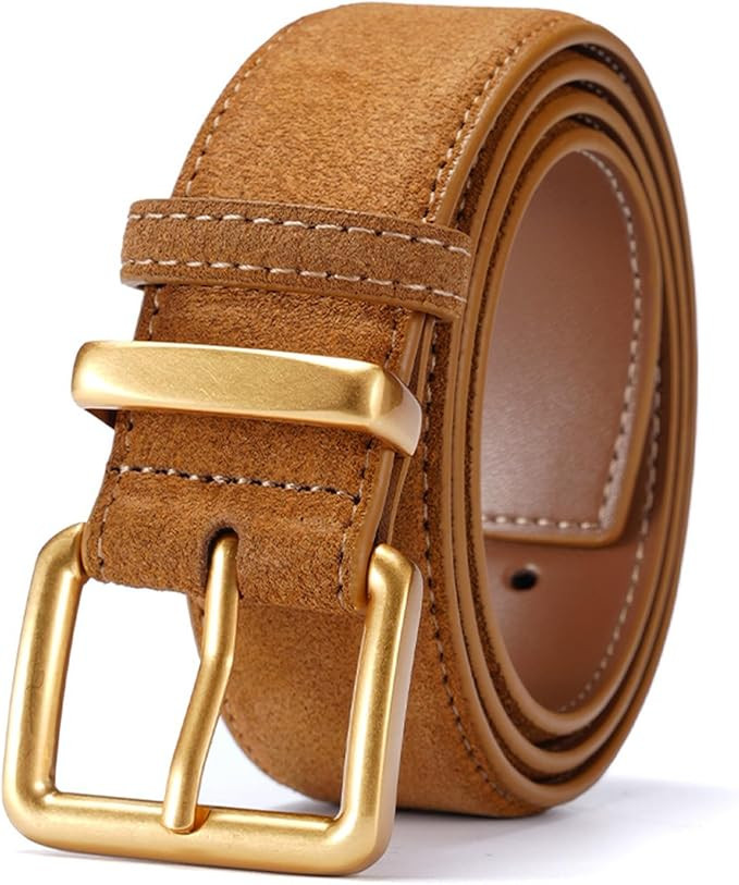 Wide Suede Belt Women Genuine Leather Ladies Waist Belt for Jeans Dress Casual Square Gold Buckle | Amazon (US)