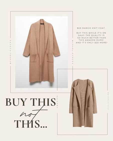 Oversized knitted coat from mango on sale! Buy this over the Amazon dupe! Stick with regular size for oversized fit or size down for more polished look.Medium is oversized on me but the arm length fits better than the small. Small fits nicely for polished look and layering, roll sleeves if too short.

#LTKsalealert #LTKSpringSale #LTKstyletip