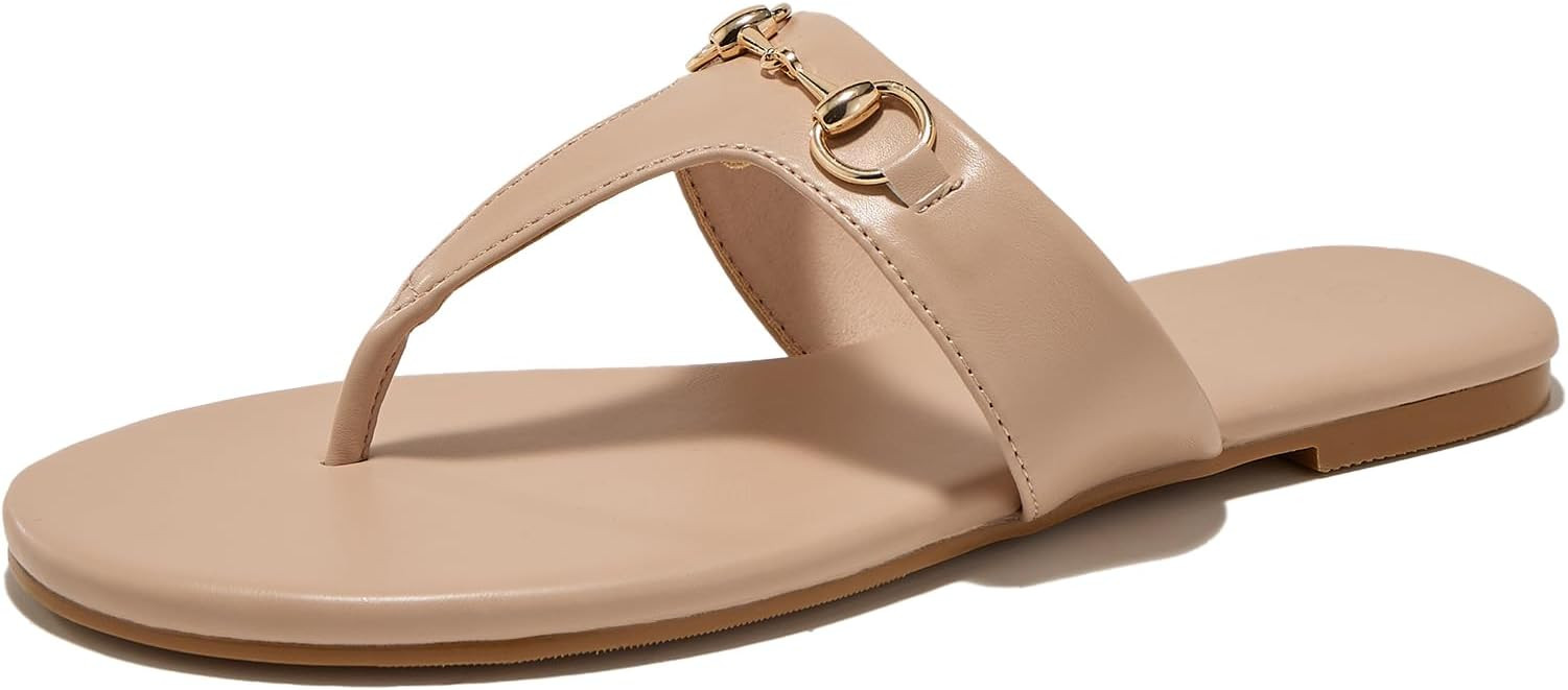 Women's Flat Sandals Metal Chain Flip Flops Summer Comfortable Slip on Slippers Dressy Shoes | Amazon (US)