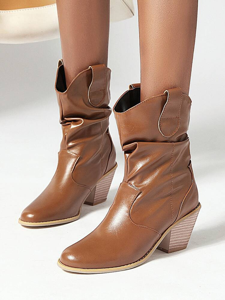 Minimalist Chunky Heeled Western Boots | SHEIN