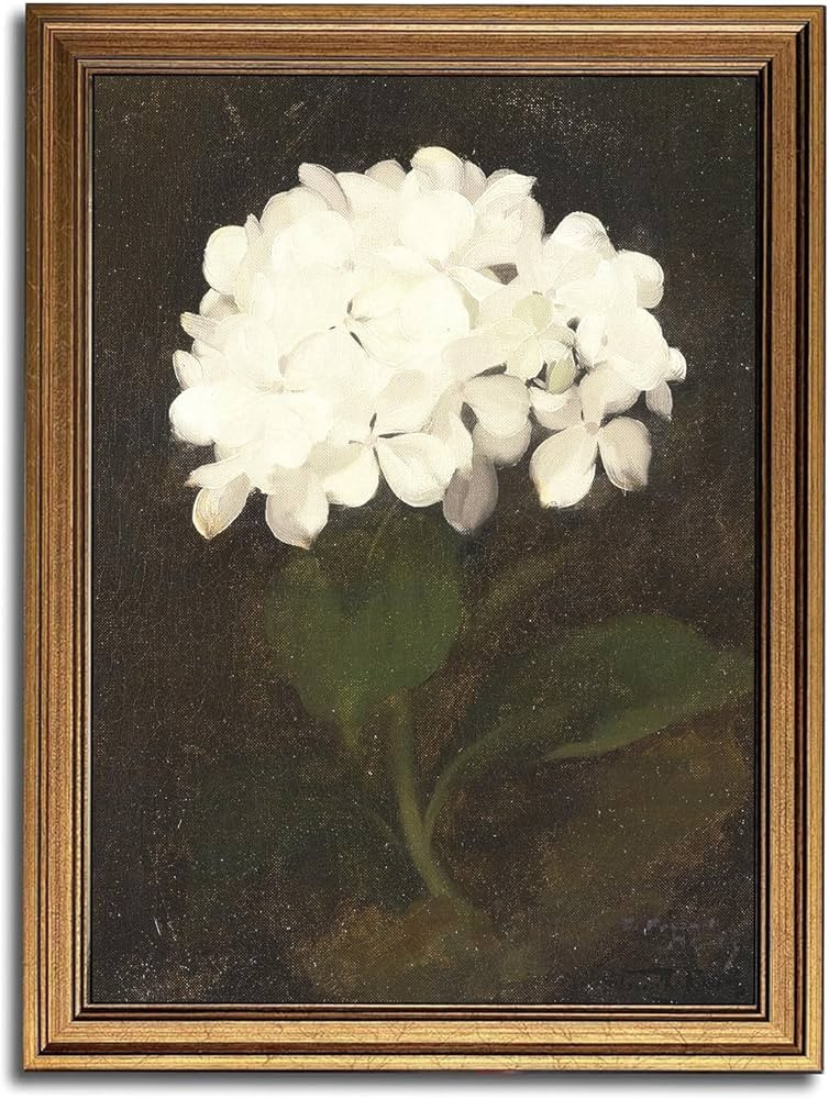 Gold Framed Wall Art Vintage Canvas Wall Art White Hydrangea Flower Floral Artwork Prints Picture... | Amazon (US)