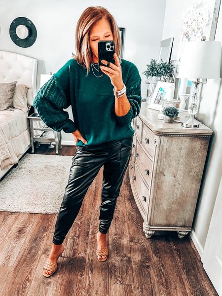 This green sweater is so stinking soft…I’m in love 🥰 Comes in more colors, fits relaxed, i sizes down. Styled with Spanx faux leather joggers, Amazon accessories 

Layered necklace, sweaters, fall fashion, date night outfit, casual sweater, casual work wear, amazon fashion, Amazon finds, Amazon trends, fashion over 40, joggers

#LTKsalealert #LTKstyletip #LTKunder50