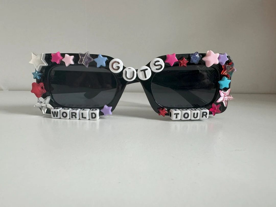Guts Concert Sunglasses, Guts World Tour 2024, Black Rectangle Sunglasses With Star Embellishment... | Etsy (US)