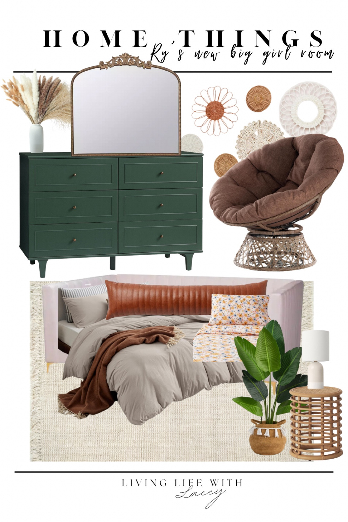 Home things: Rys big girl room inspo board | whenever I do a big “renovation” project at our house, I always start with an inspo board. Loving how Rys new big girl boho chic room is coming together 🤌🏼🩷

#homedecor #boho #bedroomfurniture #design #style 

#LTKkids #LTKfindsunder100 #LTKhome