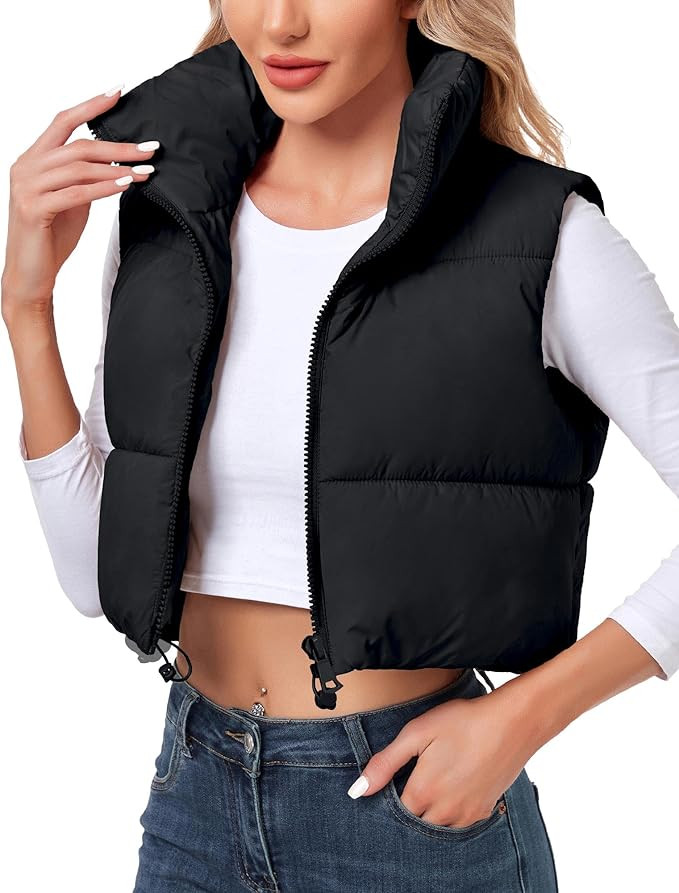 Polu Women's Cropped Puffer Vest Jacket Sleeveless Winter High Stand Collar Lightweight Vest for ... | Amazon (US)