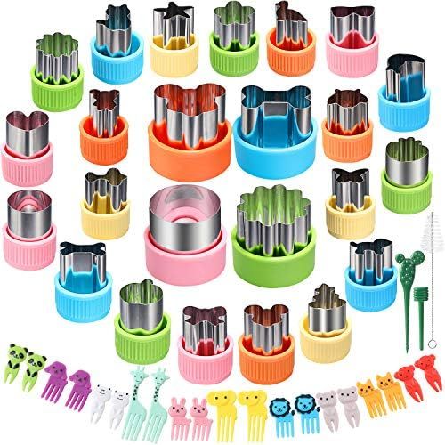 24 pcs Vegetable Cutter Shapes Sets Cookie Cutters Fruit Stamps Mold with 20 pcs Food Picks and Fork | Amazon (US)