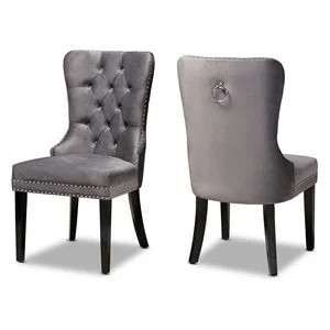 Set of 2 Baxton Studio Remy Grey Velvet Upholstered Espresso Wood Dining Chairs | Cymax