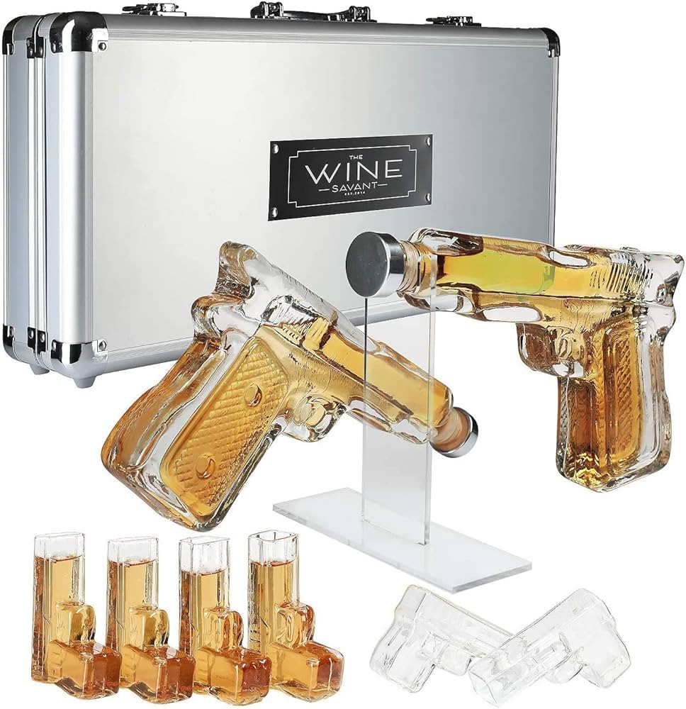 The Wine Savant Pistol Whiskey Gun Decanter & 6 Pistol Glasses Set - Comes with A large Carrying ... | Amazon (US)