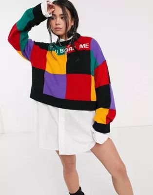 The Ragged Priest oversized jumper in colour block with you bore me slogan | ASOS UK