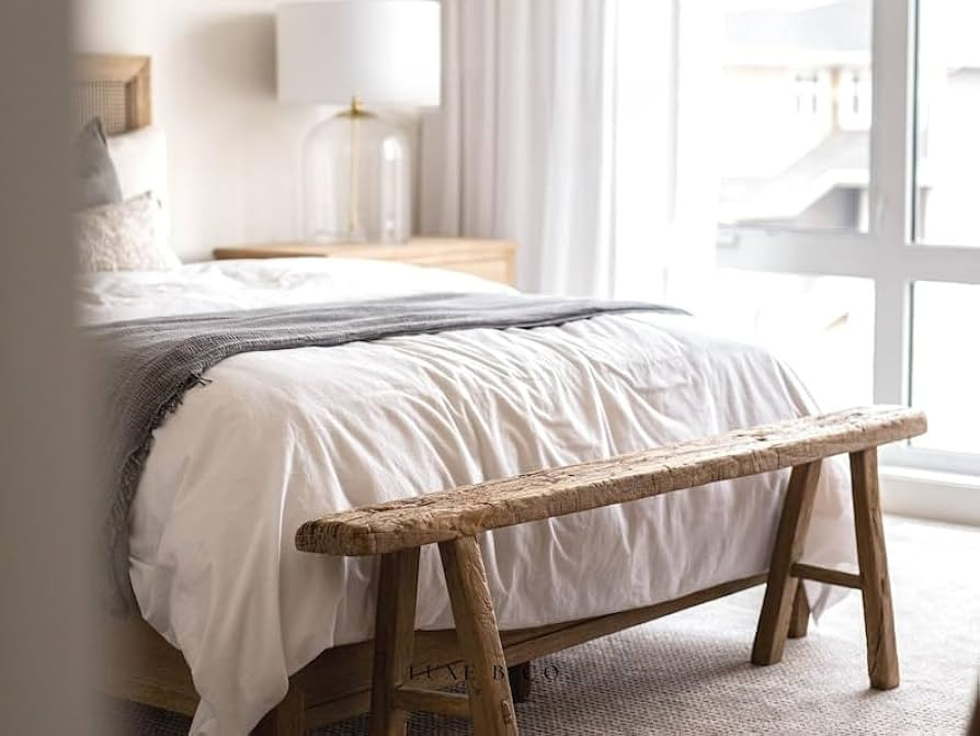 Skinny Bench Bed Vintage Long Bedroom Foot of Bed King Size Wooden Old Elm Wood Antique Furniture... | Amazon (US)