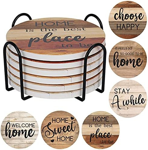 Coasters for Drinks Rustic Farmhouse Stone Cork Coasters, Set of 6 Drink Coaster with Holder for ... | Amazon (US)