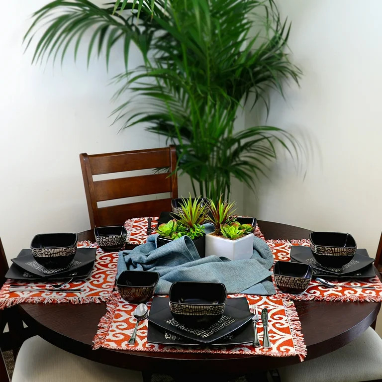 Elama Naina 16 Piece Double Bowl Stoneware Dinnerware Set in Black | Walmart (US)