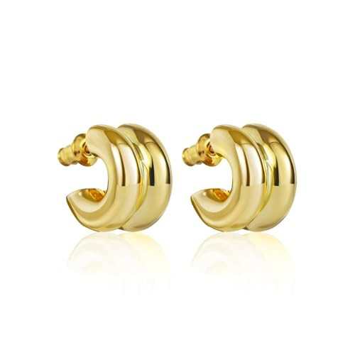 Double Hoop Earrings for Women, 14K Gold Plated Two Tone Gold & Silver Huggie Hoop Earrings, Lightweight Hypoallergenic Trendy Geometric Jewelry Gift | Amazon (US)